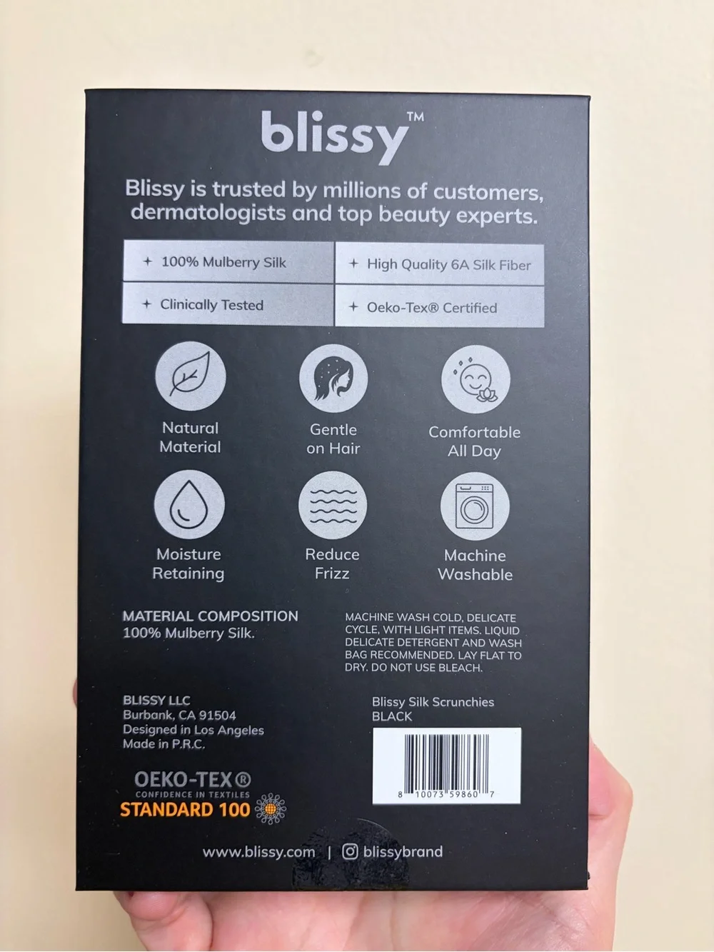 Bliss 100% Mulberry Silk Scrunchies - Black
